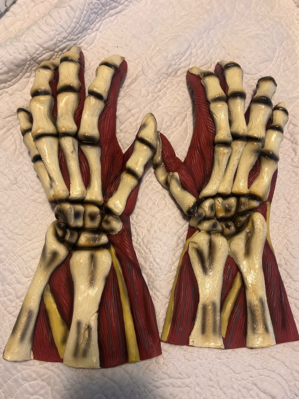 Vintage 1999 Disguise Inc Skeleton Muscle Hands Halloween Costume Gloves Latex